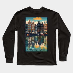 Amsterdam Modern Travel Poster Advert Long Sleeve T-Shirt